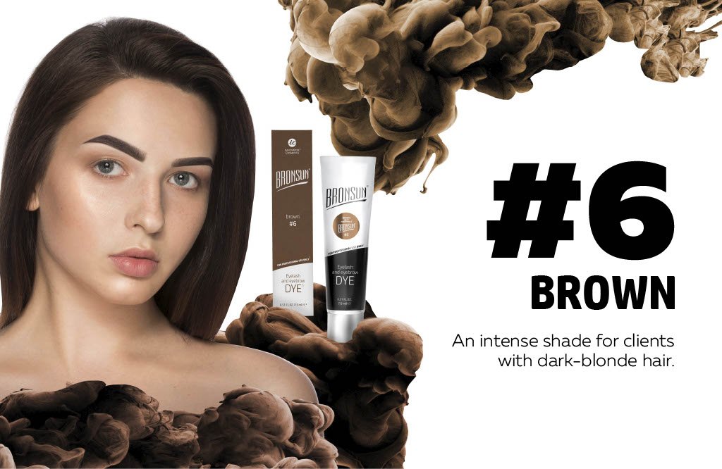 Bronsun Brow and Lash Dye - Brown infographic with product and model