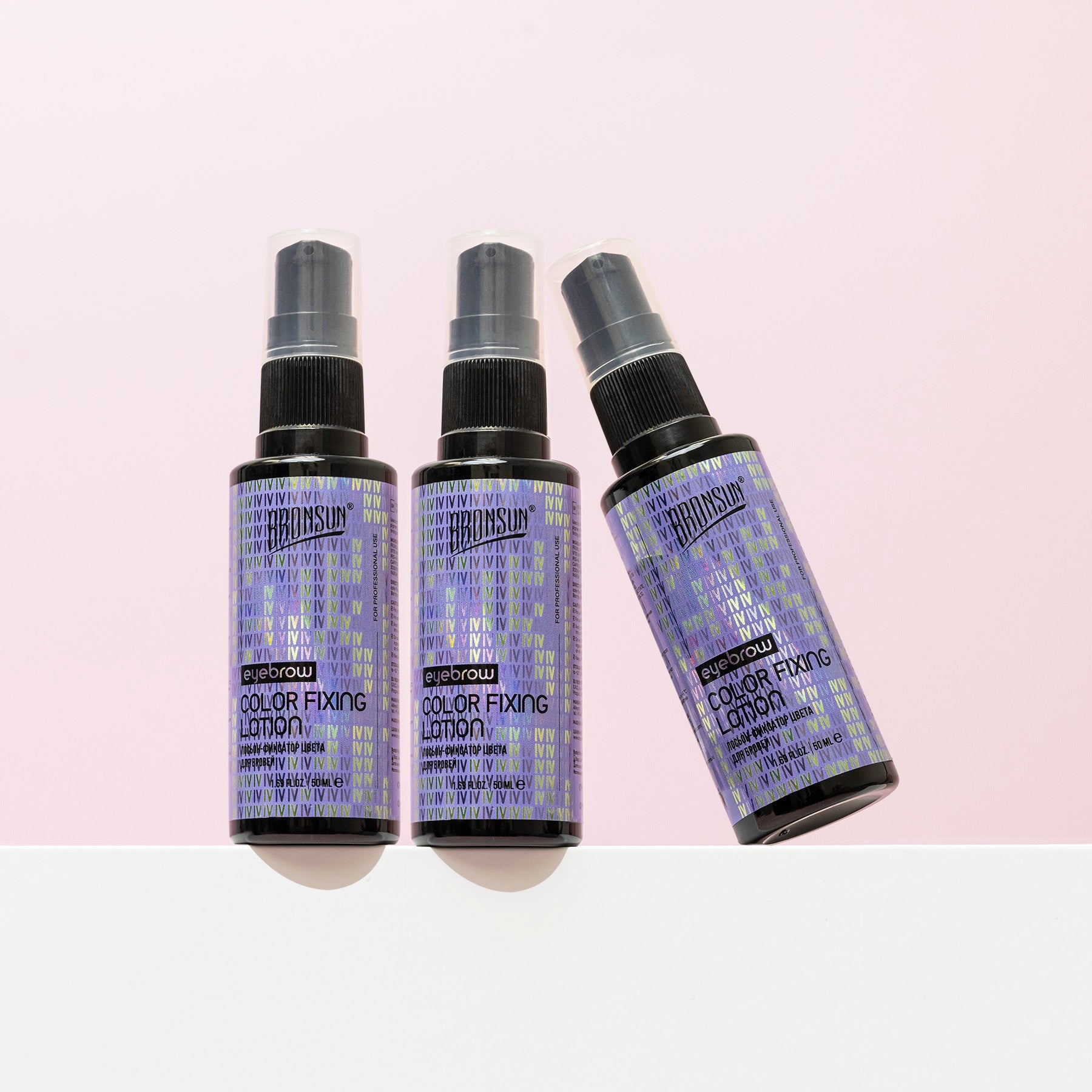 Bottles of eyebrows colour fixing lotion displayed