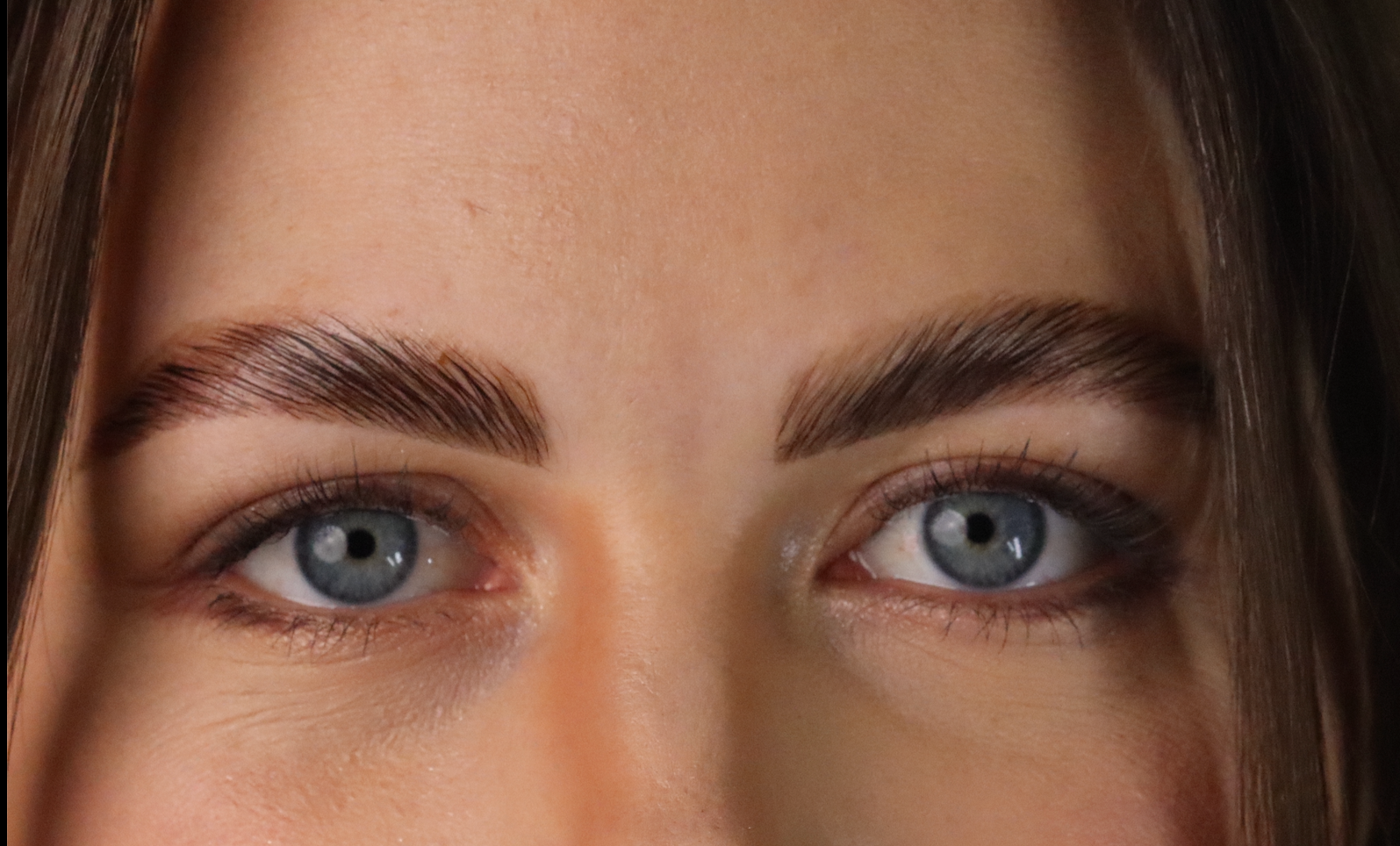 Laminated brows after nourishing serum treatment on a model.