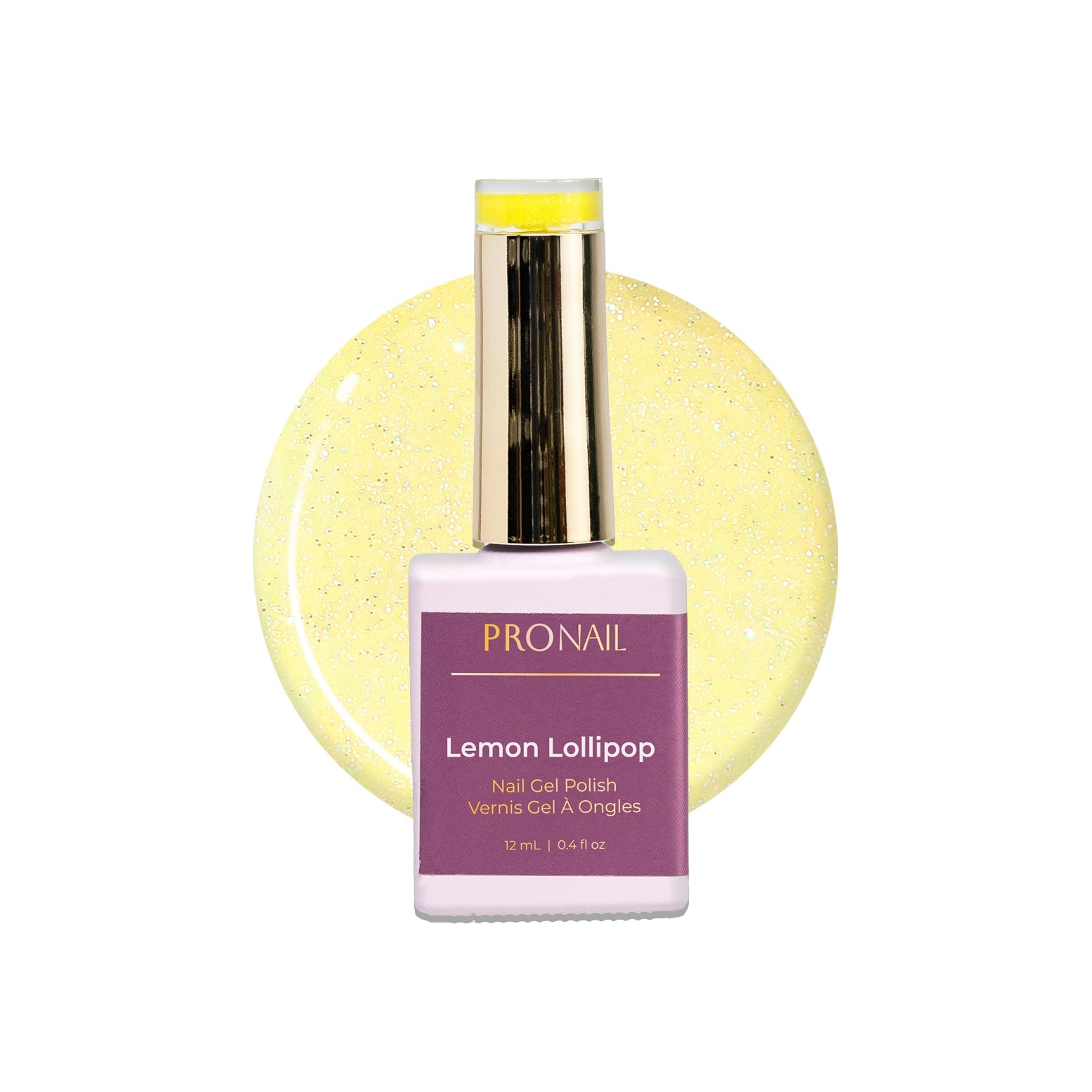 LLBA Lemon Lollipop Gel Polish in a bottle with a gold cap, featuring a Lemon Lollipop shade on a white background.