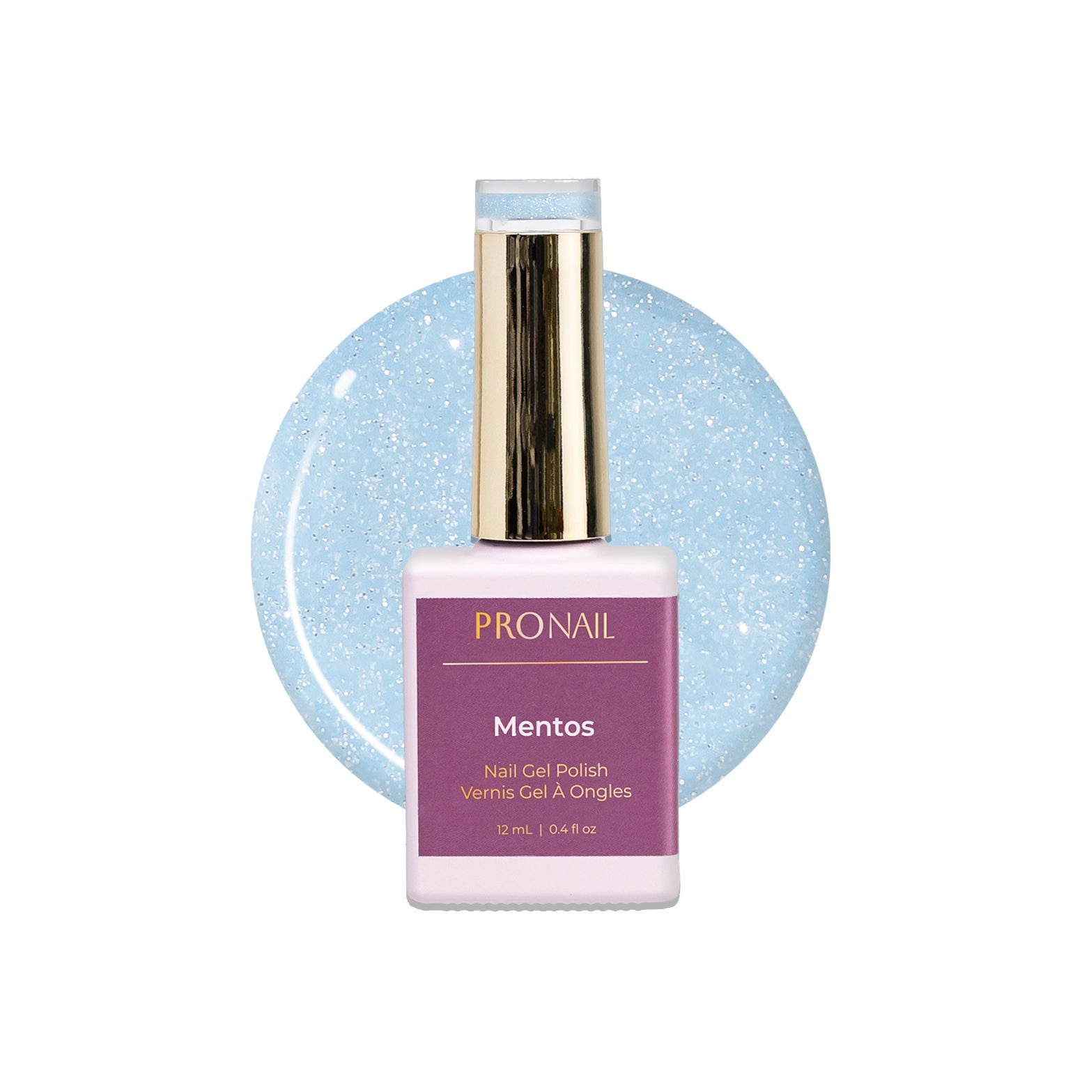 LLBA Mentos Gel Polish in a bottle with a gold cap, featuring a Mentos shade on a white background.
