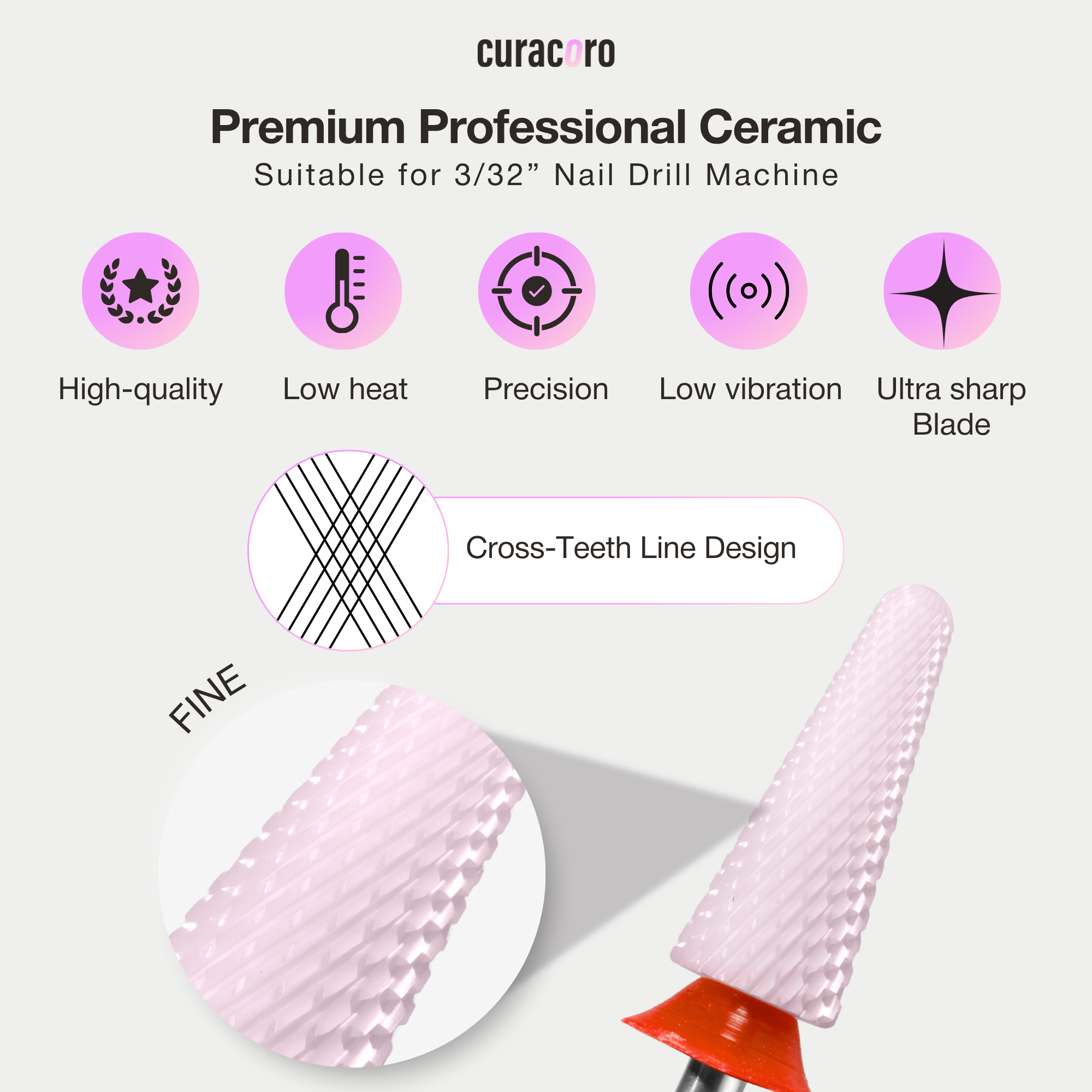 Ceramic Nail Drill Bit - Big Cone Bit – Fine, 3/32"