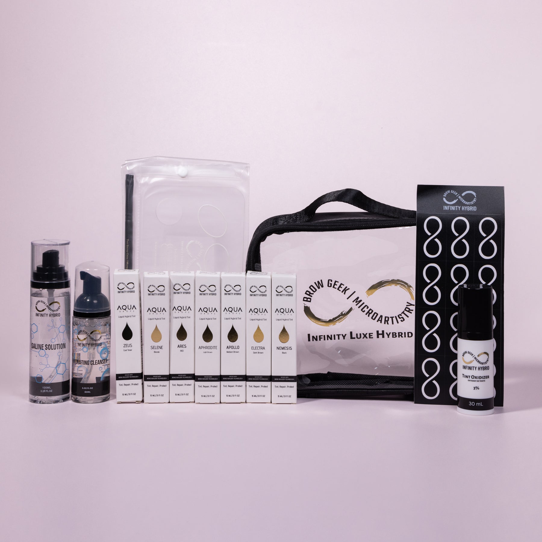 Infinity Aqua Drops Tint Gold Kit All Products Over Light Background
