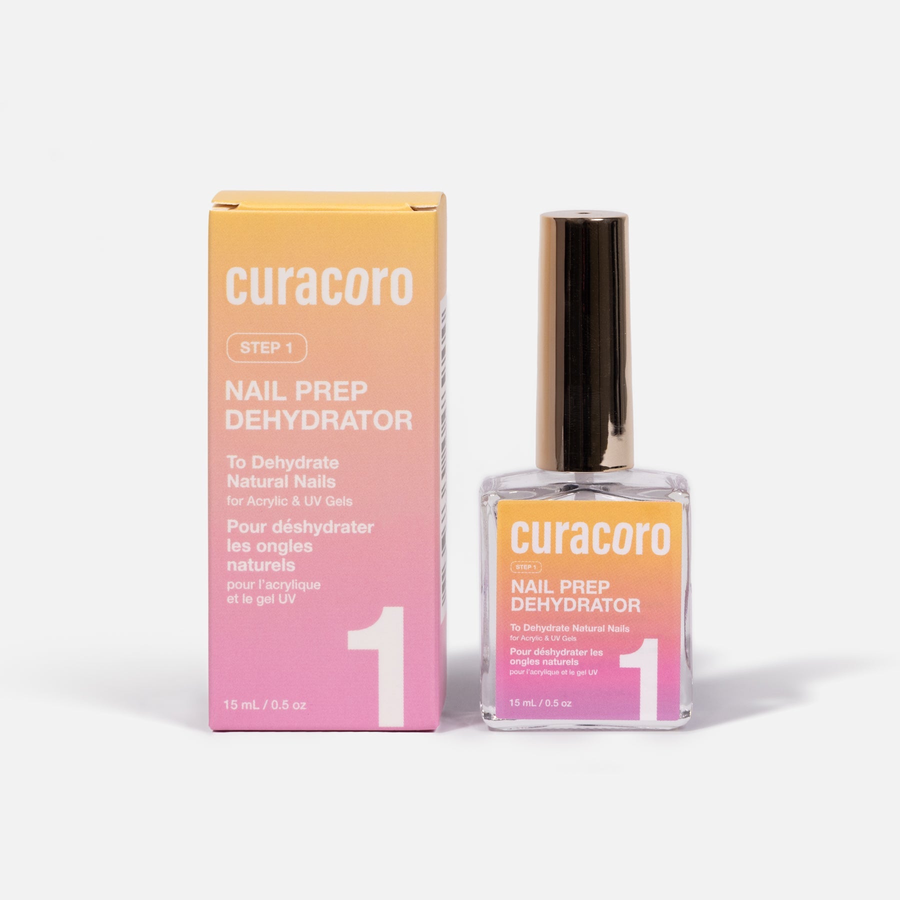Curacoro Nail Dehydrator Bottle & Box Over White Background
