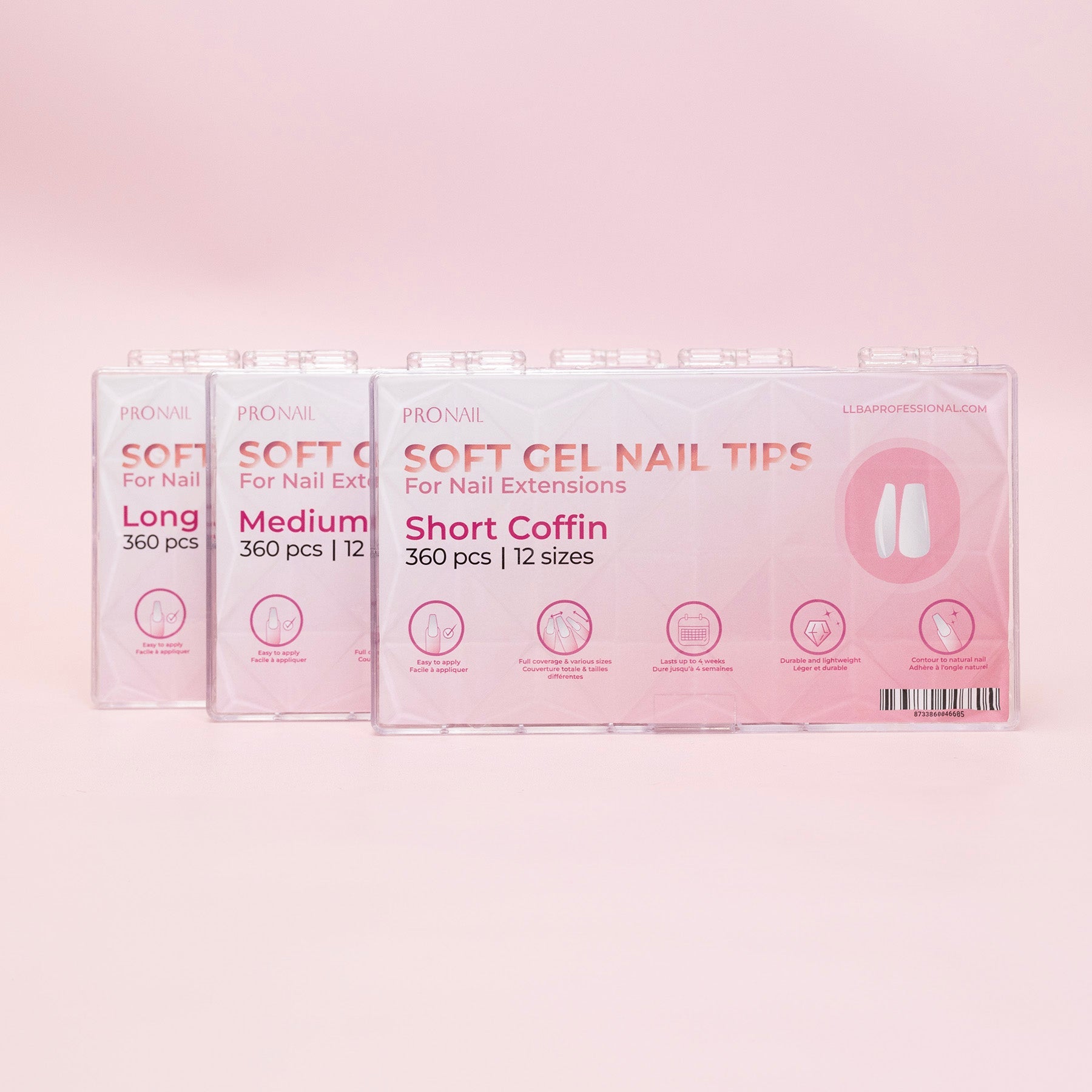 packages of Soft Gel Tips - Coffin for nail extension displayed