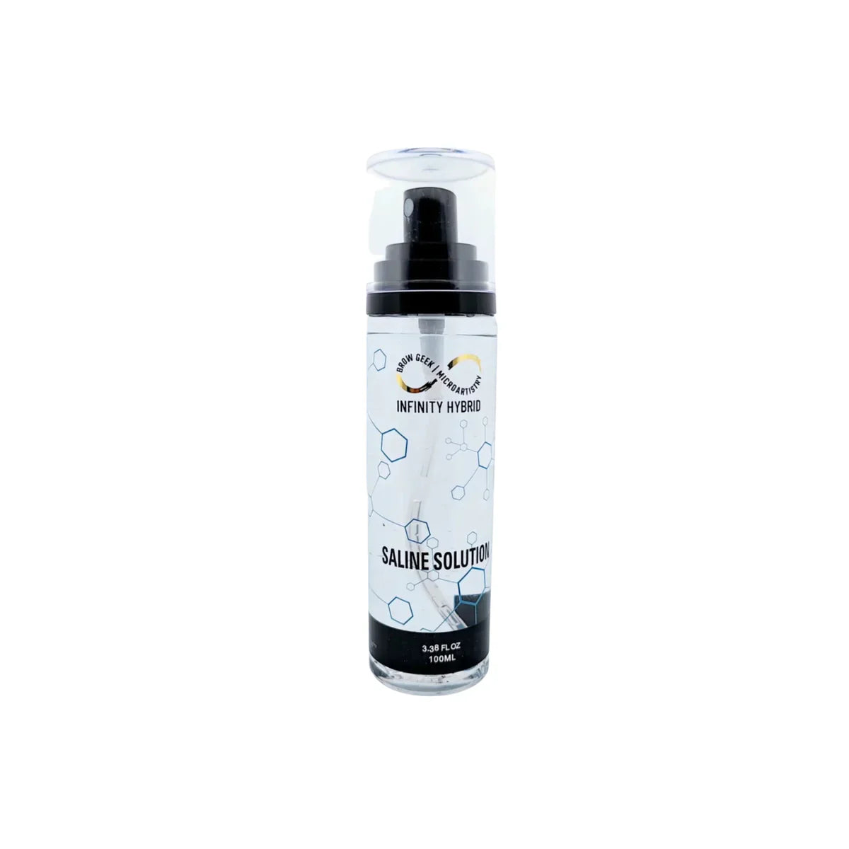 Saline Solution for Eyelashes and Eyebrows - product display over a white background.
