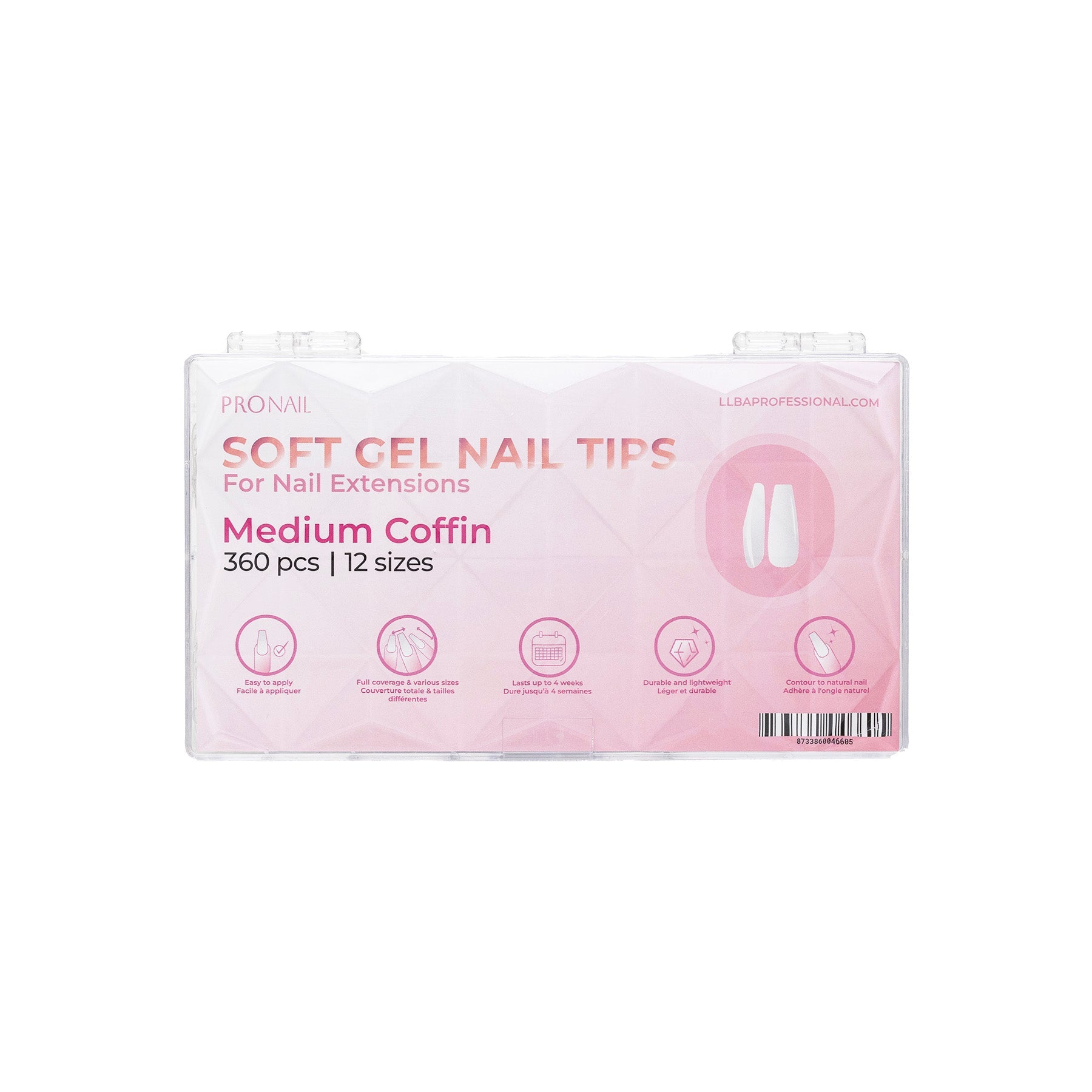 Pack of soft gel nail tips medium coffin displayed