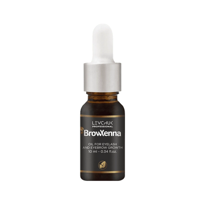 BrowXenna® Oil for eyelash and eyebrow growth, 10 ml bottle displayed