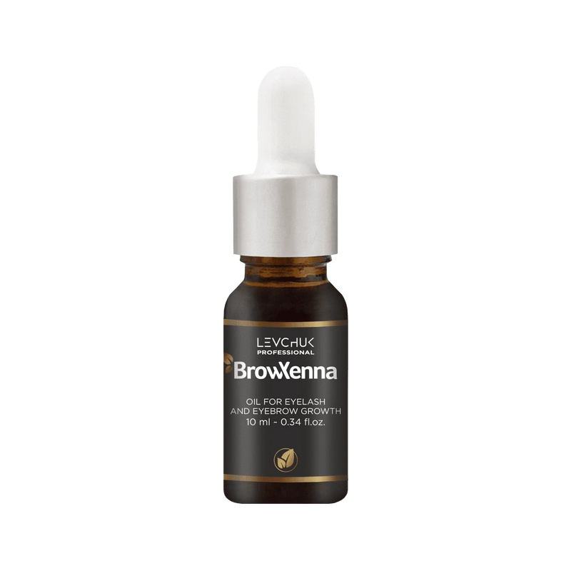 BrowXenna® Oil for eyelash and eyebrow growth, 10 ml bottle displayed