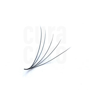 Close-up of a Curacoro 5D Promade Lash Fan featuring ultra-fine fibers with a natural curl, ideal for creating voluminous lash extensions.