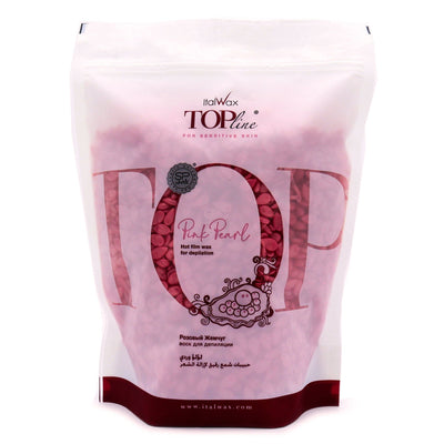 ItalWax Pink Pearl hot wax for sensitive skin in a clear package on a white background.