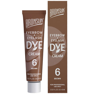 Bronsun Brow and Lash Cream Dye - Brown #6, 15ml - a product displayed on a white background. 