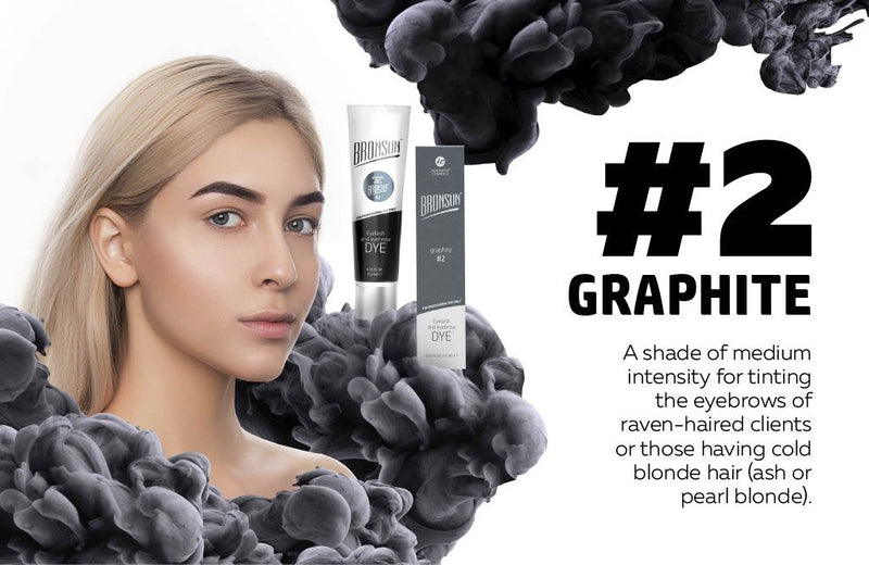 Bronsun Brow and Lash Dye - Graphité infographic with product and model 