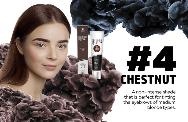 Bronsun Brow and Lash Dye - Chestnut infographic product with model 