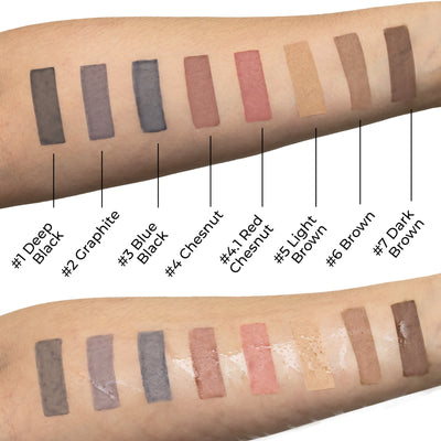  Colour palette of lash and brow tint displayed on hands