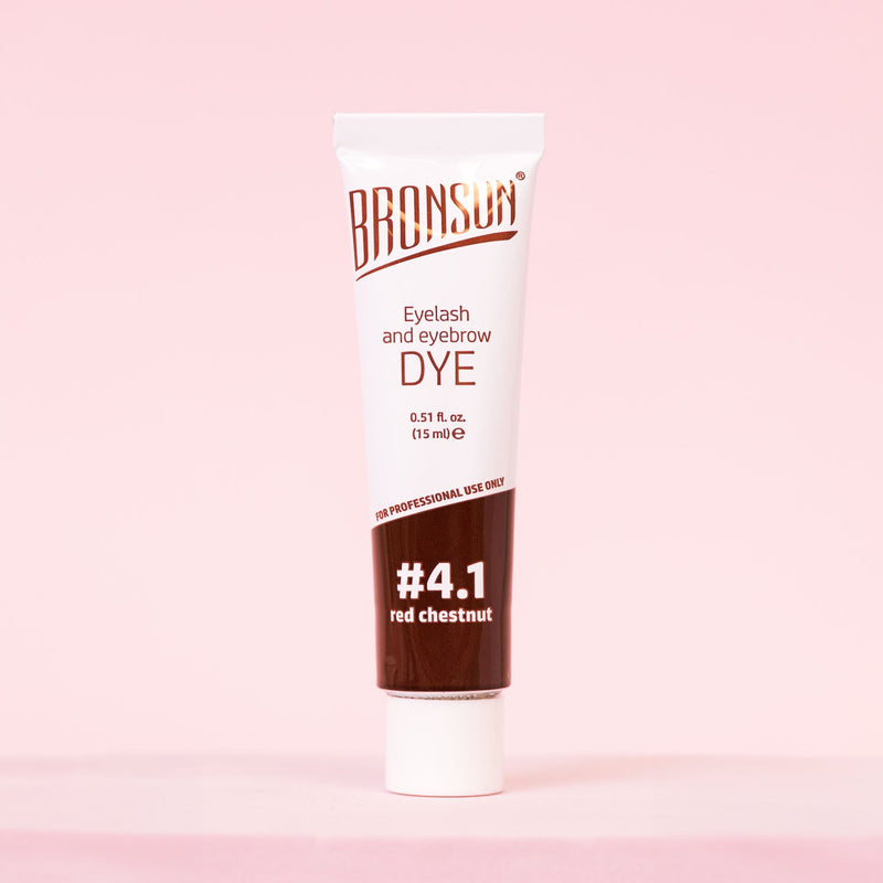 Bronsun Brow and Lash Dye - Red Chestnut tube displayed on pick background 