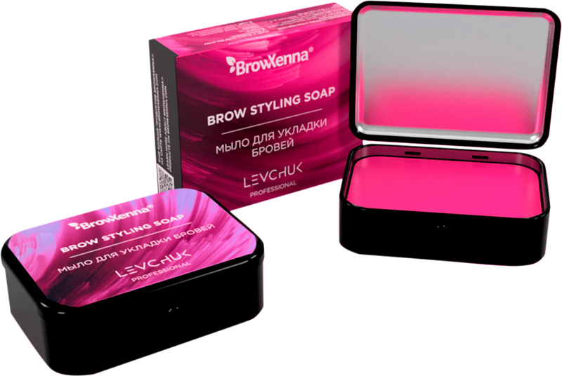 Brow styling soap package with both closed and opened box displayed