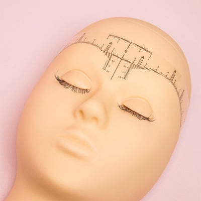 The Eyebrow Ruler Sticker on the mannequin head.