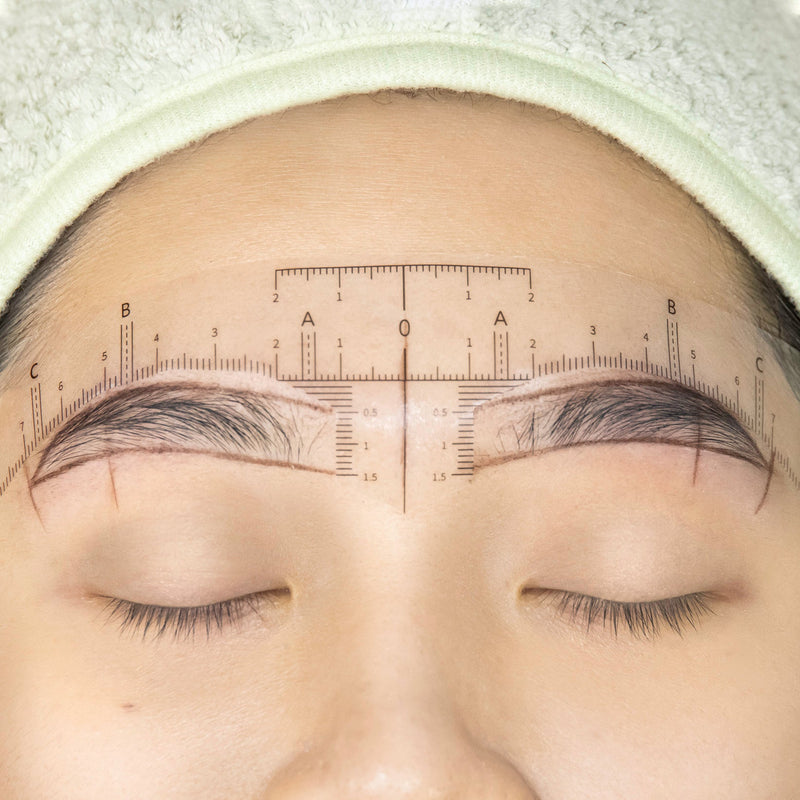 The Eyebrow Ruler Sticker on a model&