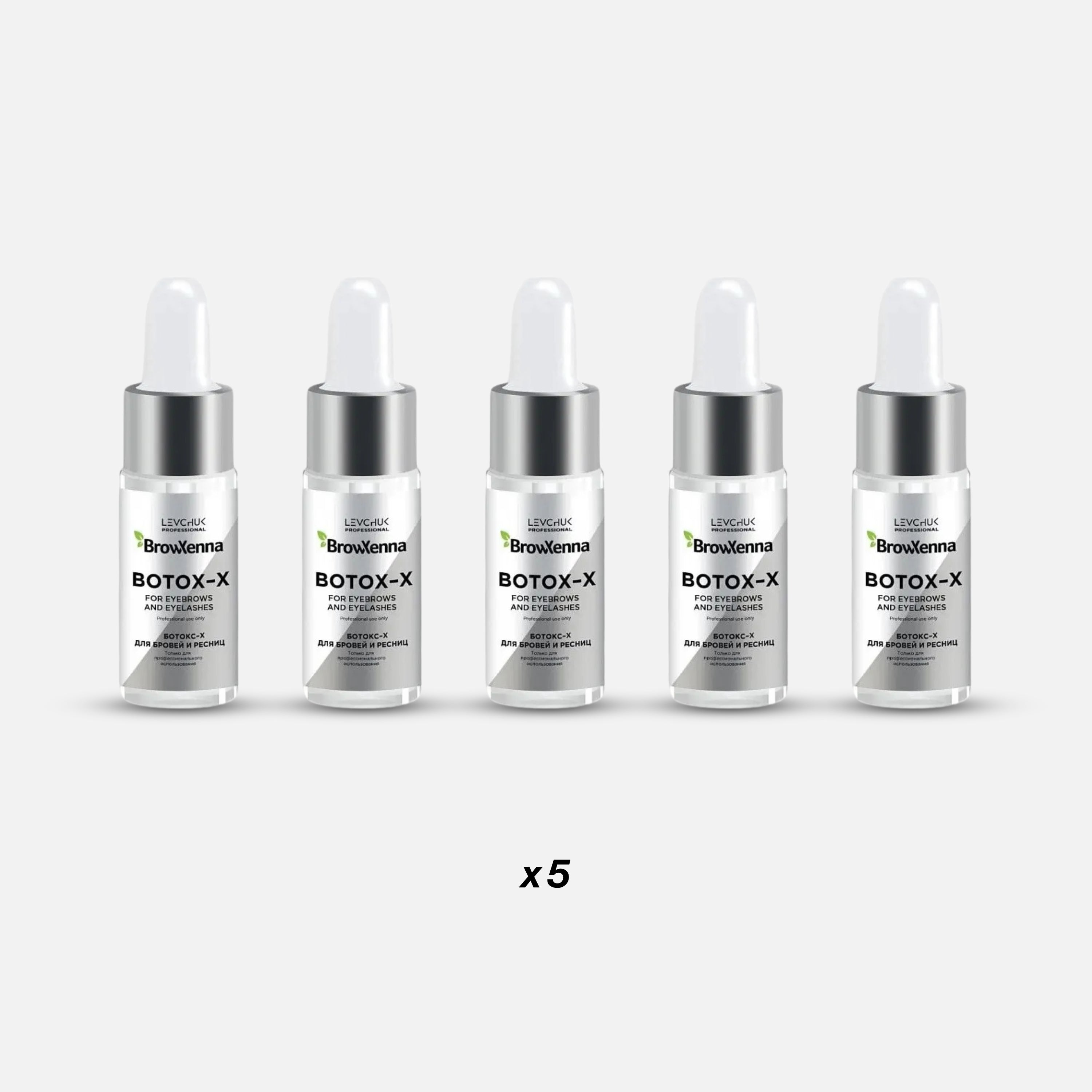 Bundle 5 x BrowXenna® Botex-X 10 ml over a white background. 