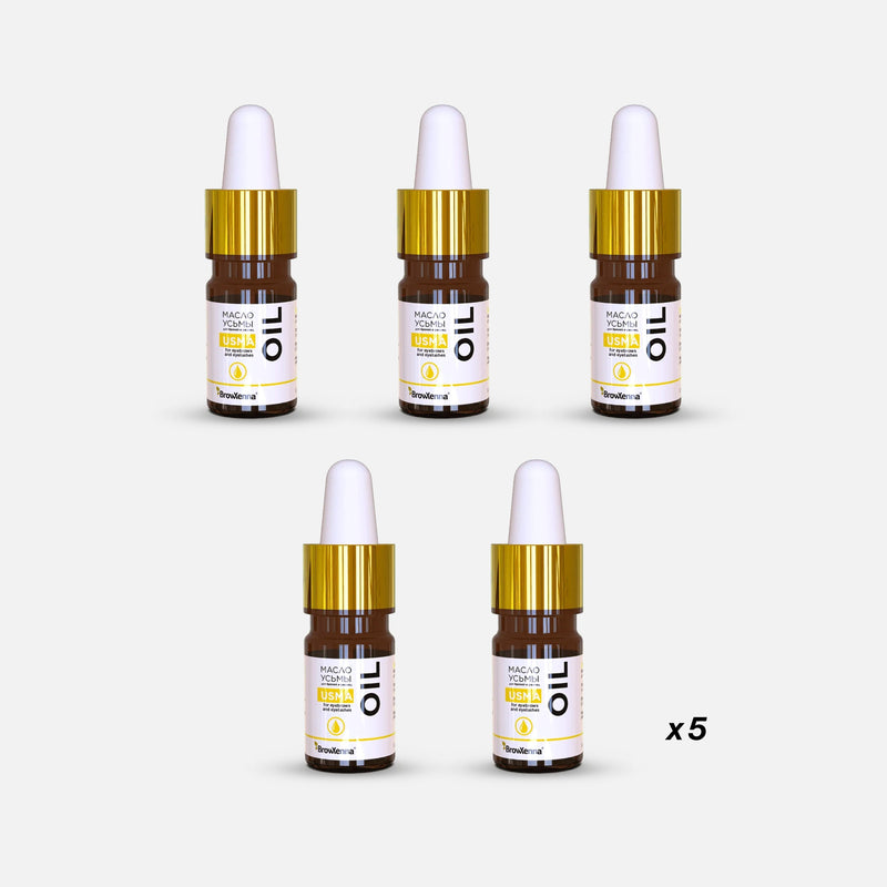 Bundle 5 x BrowXenna® Usma seed oil, 5 ml on a white background. 