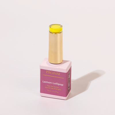 LLBA Lemon Lollipop Gel Polish bottle with a gold cap on a light background.