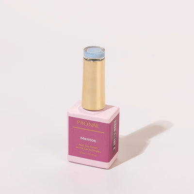 LLBA Mentos Gel Polish bottle with a gold cap on a light background.