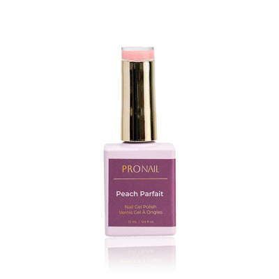 LLBA Peach Parfait Gel Polish bottle with a gold cap and pink label on a light background.