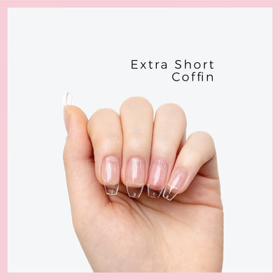 Extra short nail tips demonstrated on model's nails