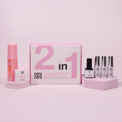 2in1 Lash lift and Brow Lamination - KIT Box & Products Over Light Background