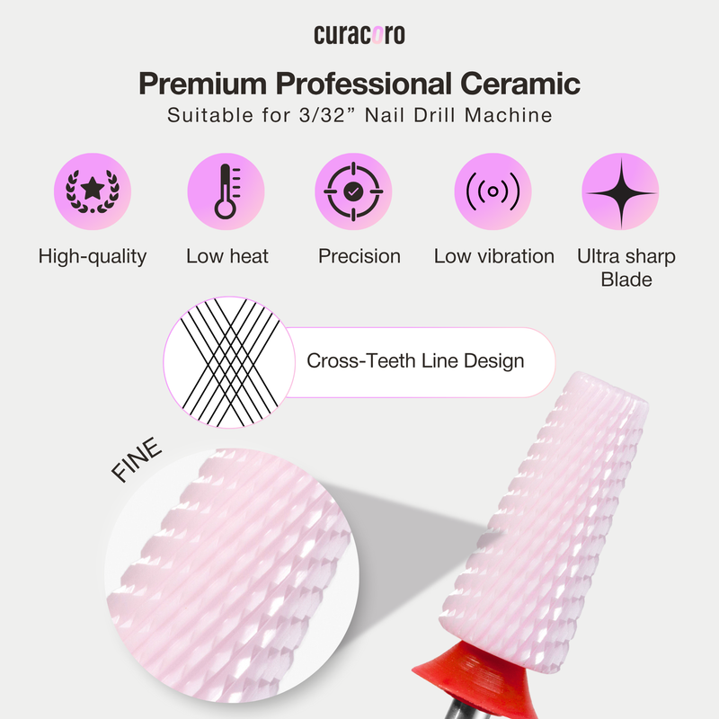 Ceramic Nail Drill Bit - 5in1 - Cross Cut Bit – Fine, 3/32"