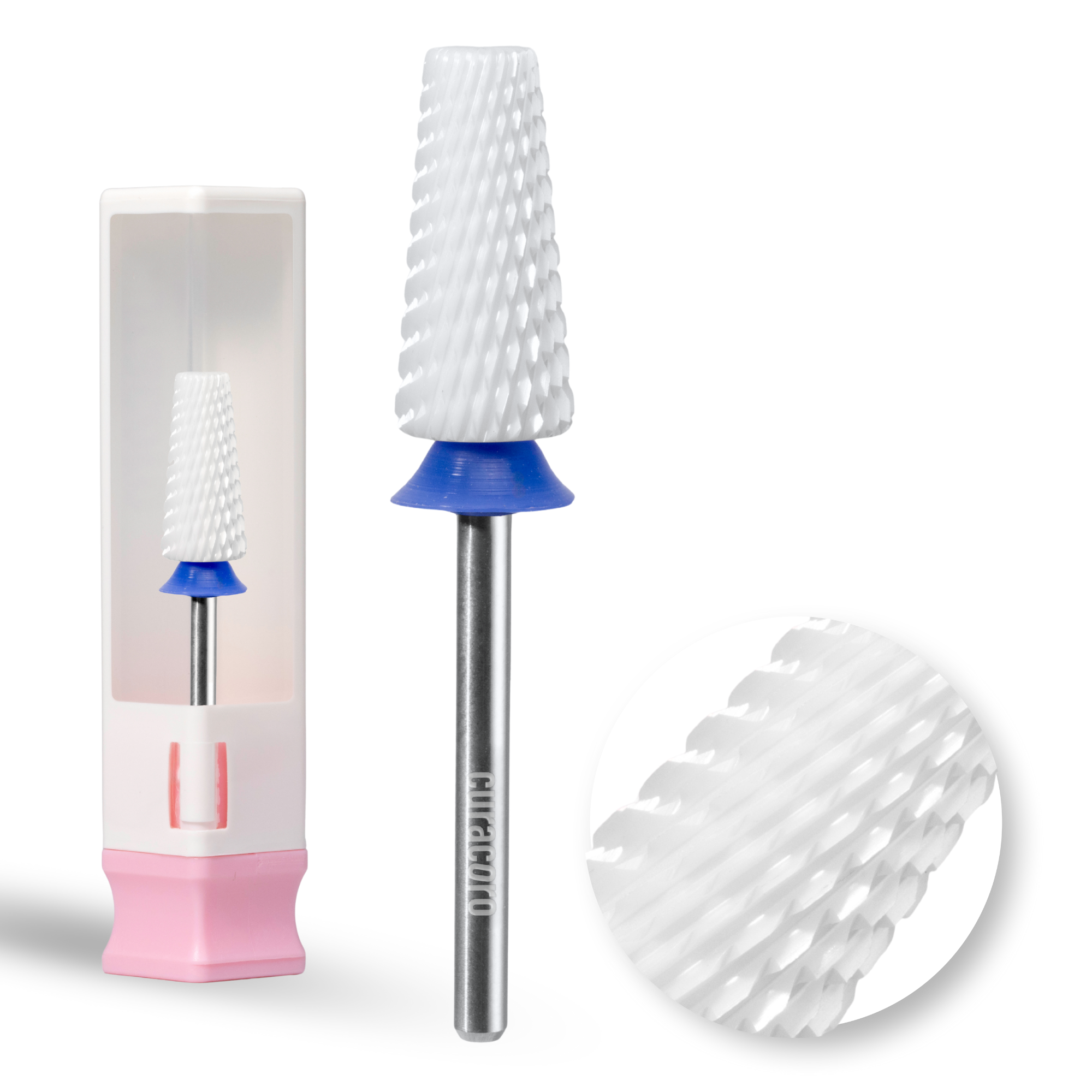 Professional USA Ceramic White Round Top Small Barrel Nail Drill Bit – Medium Grit, 3/32" Shank – Beauticom