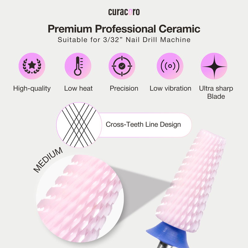 Ceramic Nail Drill Bit - 5in1 - Cross Cut Bit – Medium, 3/32"