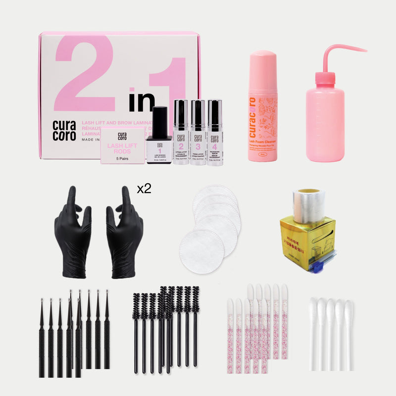 Brow Lamination Training Kit Products Over White Background