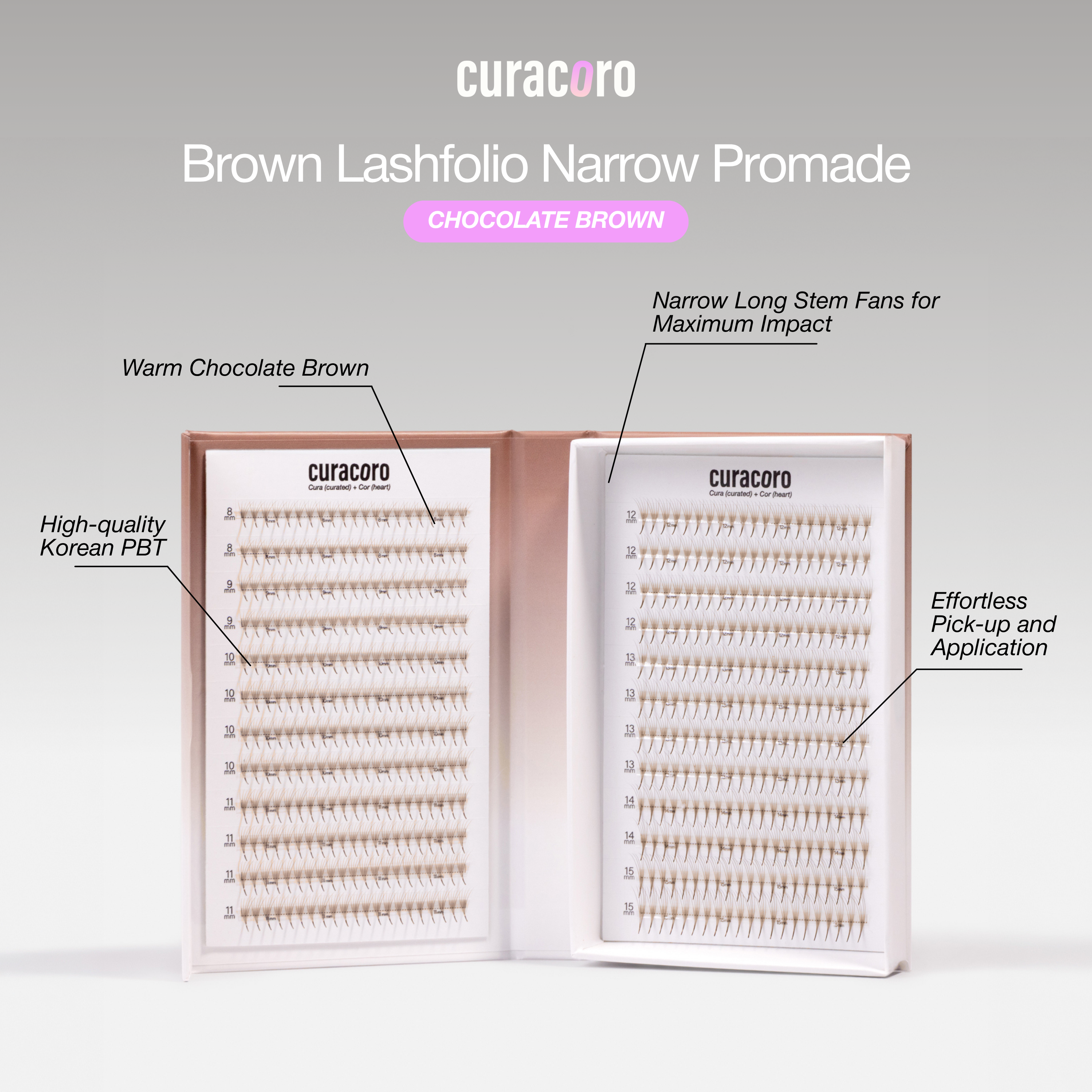Chocolate Brown Lashfolio Narrow Promade Fans 5D (504 fans)