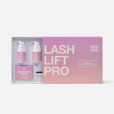 Collagen Lash Lift and Brow Lamination Pro Kit by Curacoro Open Box Over White Background