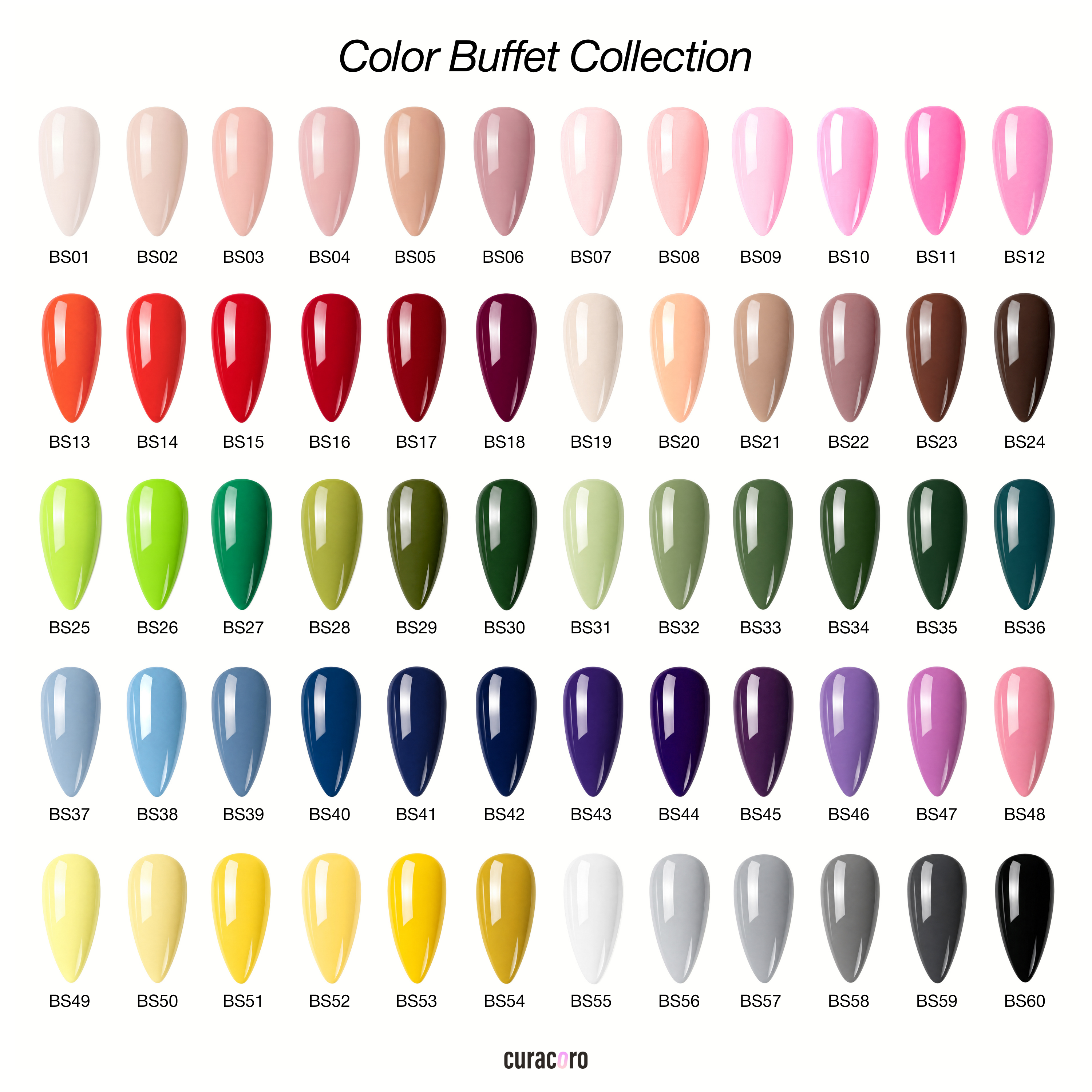 Color Buffet 60 - Solid Gel Nail Collection (60 shades/15ml Each)