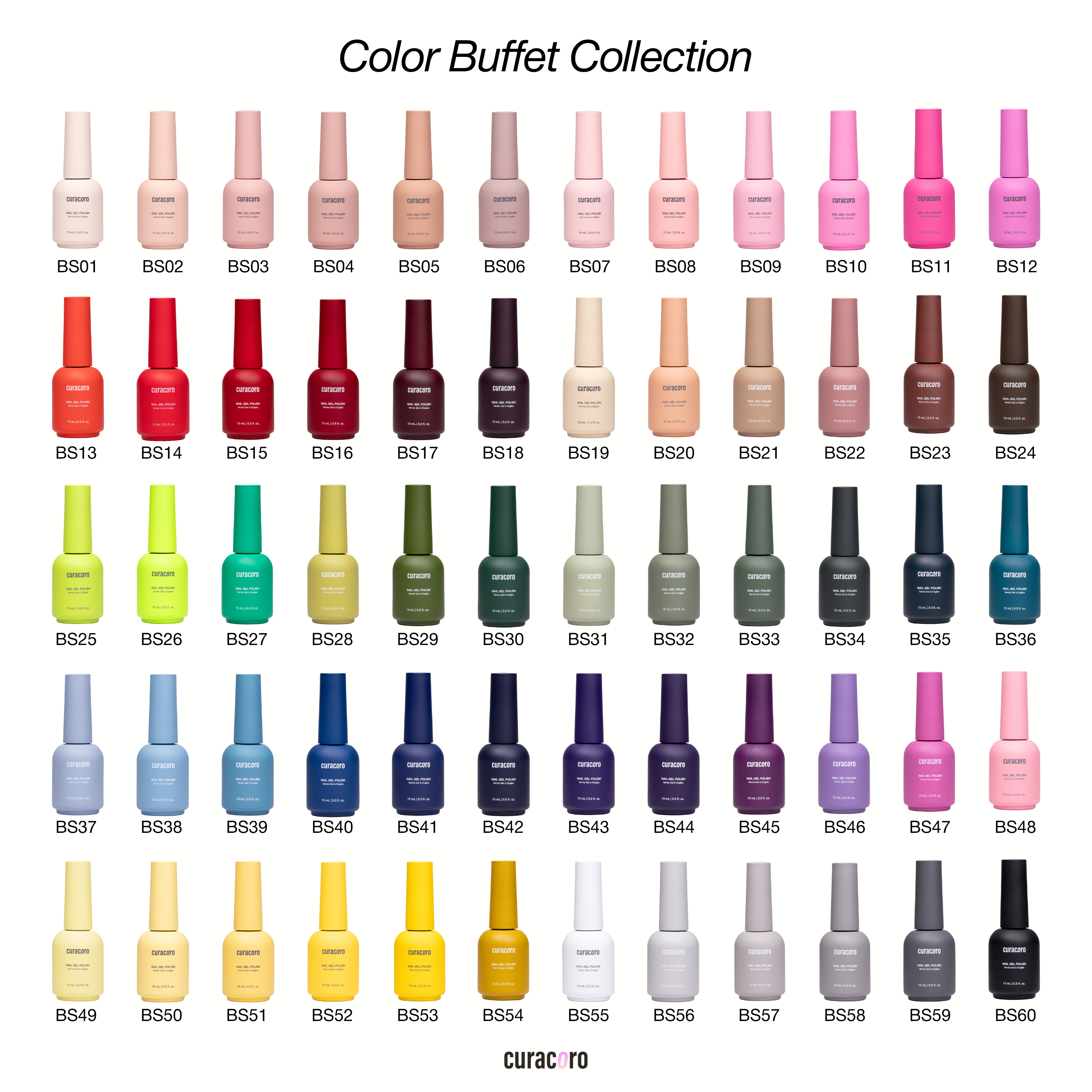 Color Buffet 60 - Solid Gel Nail Collection (60 shades/15ml Each)