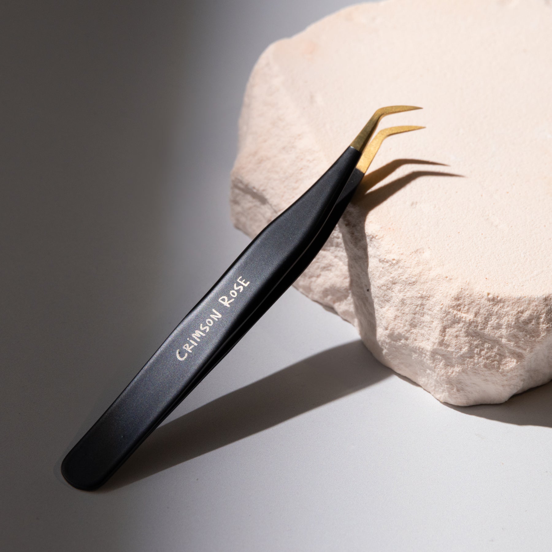 45° Angle Pre-fan Short Tip Tweezer – Crimson Rose