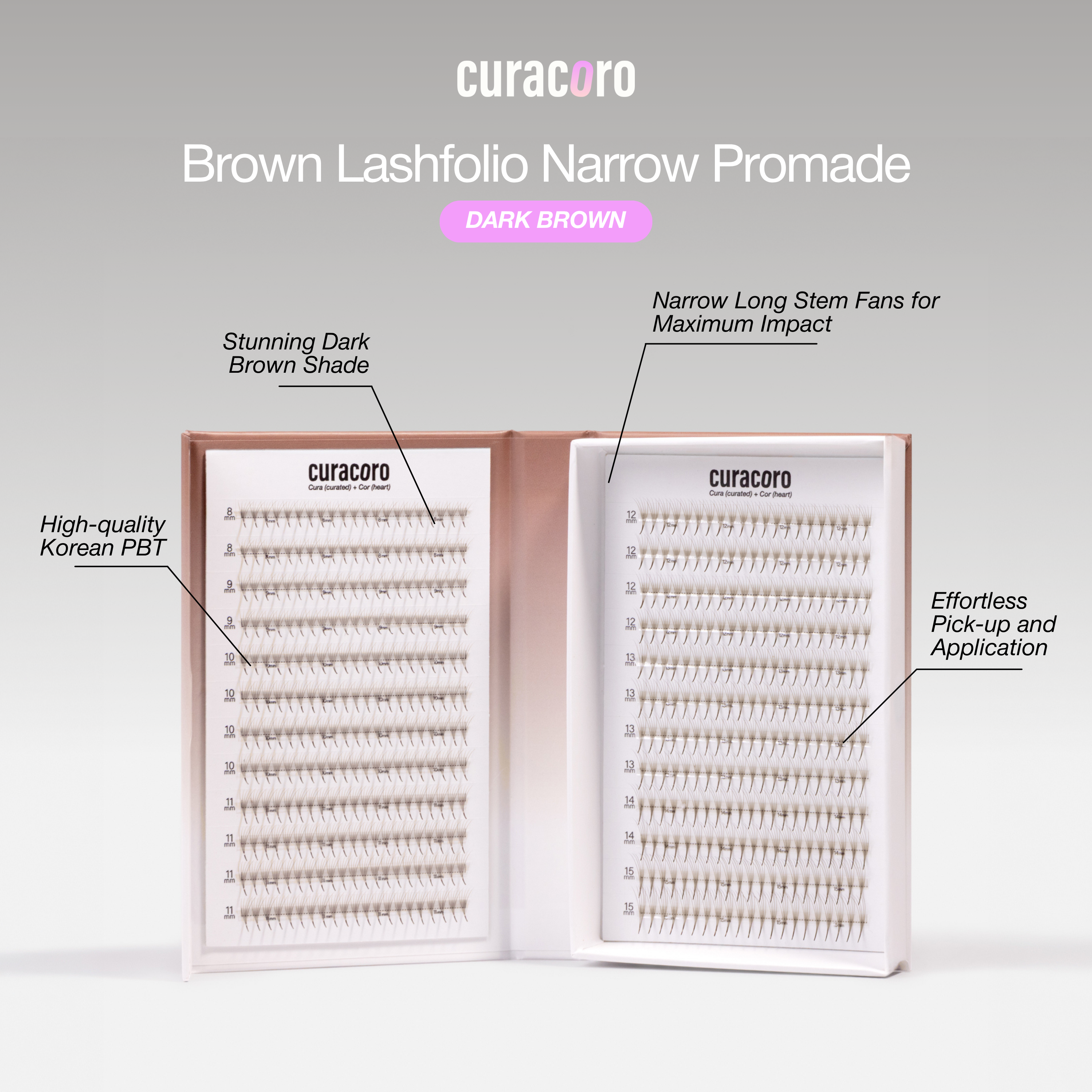 Abanicos estrechos LashFolio de Promade en color marrón