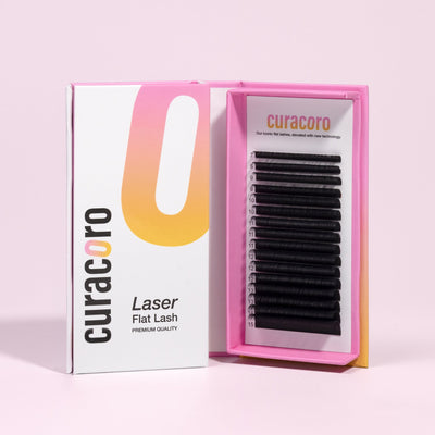 Curacoro Professional Flat Laser Lashes over a white background. 