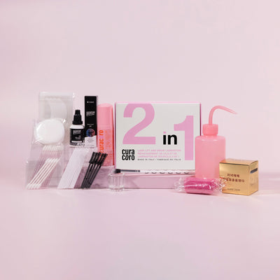 Lash Lift and Tint Training Kit Products Over White Background