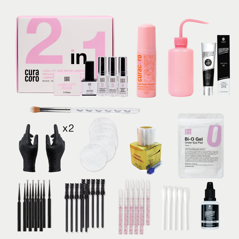 Lash Lift and Tint Training Kit Products Over White Background