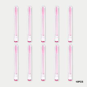 10 pcs Mascara Brushes with Tubes over a light background . 