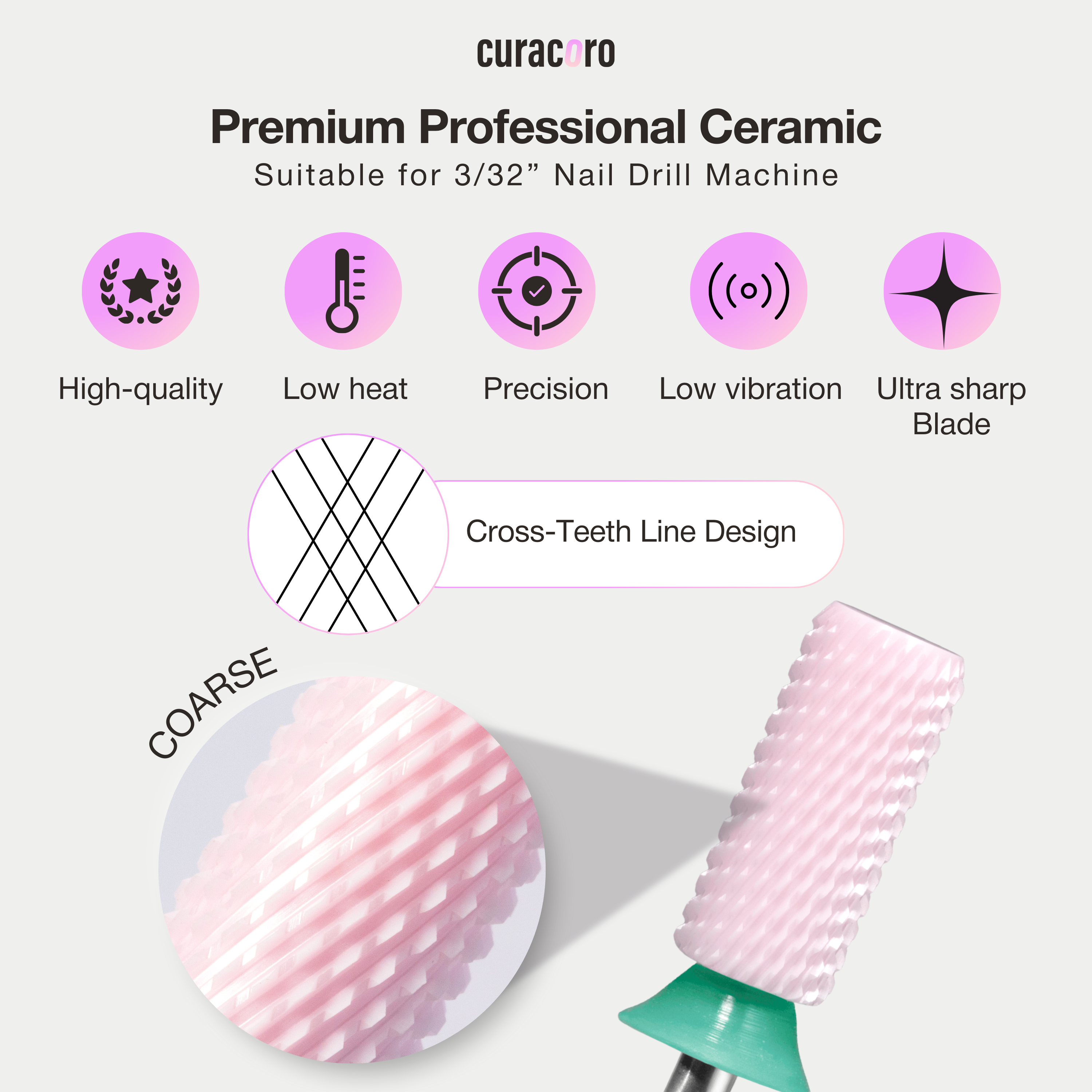 Ceramic Nail Drill Bit - Small Barrel Bits - Chamfer - Coarse 3/32"
