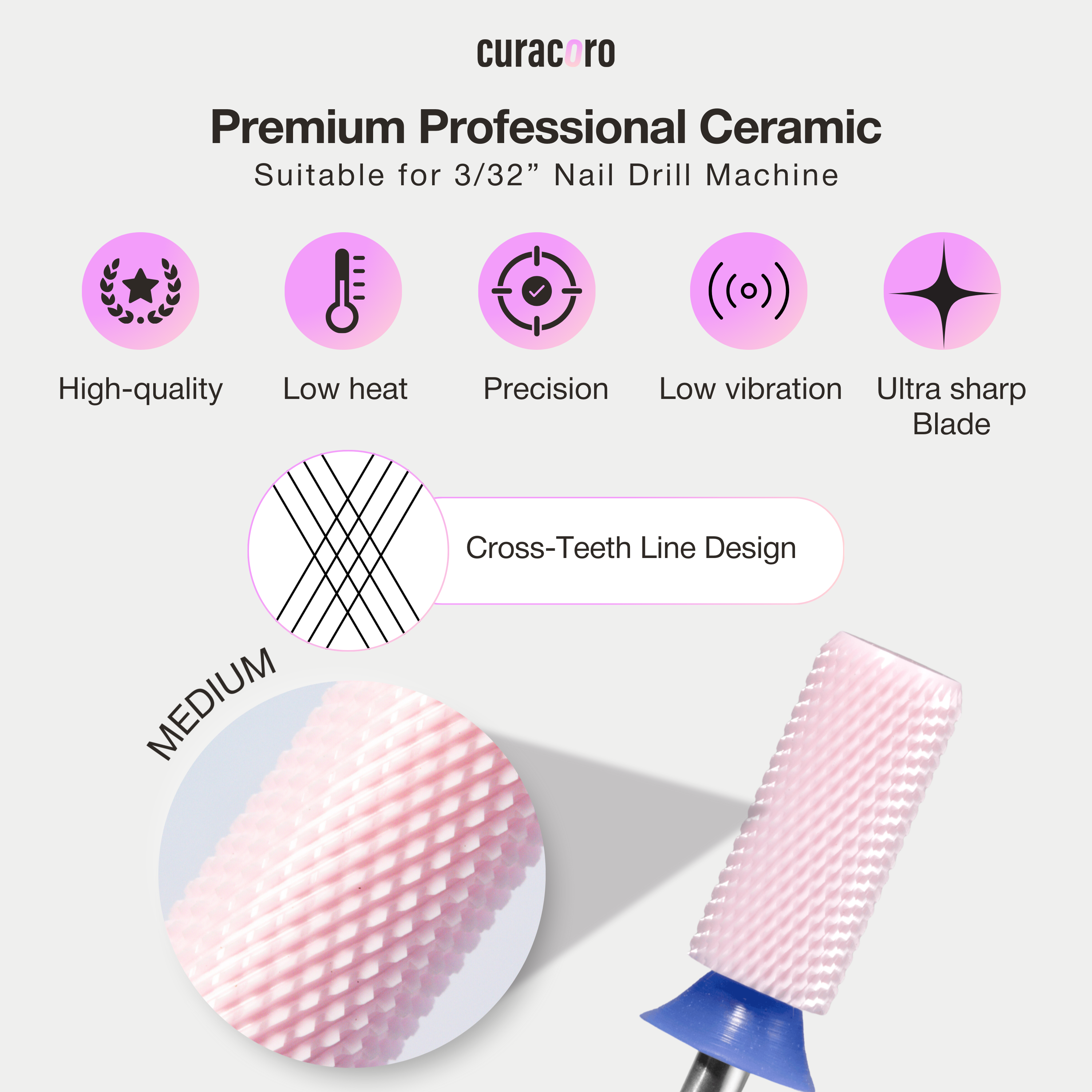 Ceramic Nail Drill Bit - Small Barrel Bit – Chamfer - Medium 3/32"