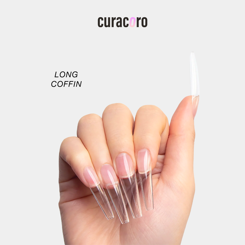 Curacoro Natural Soft Gel Tips - Long Coffin