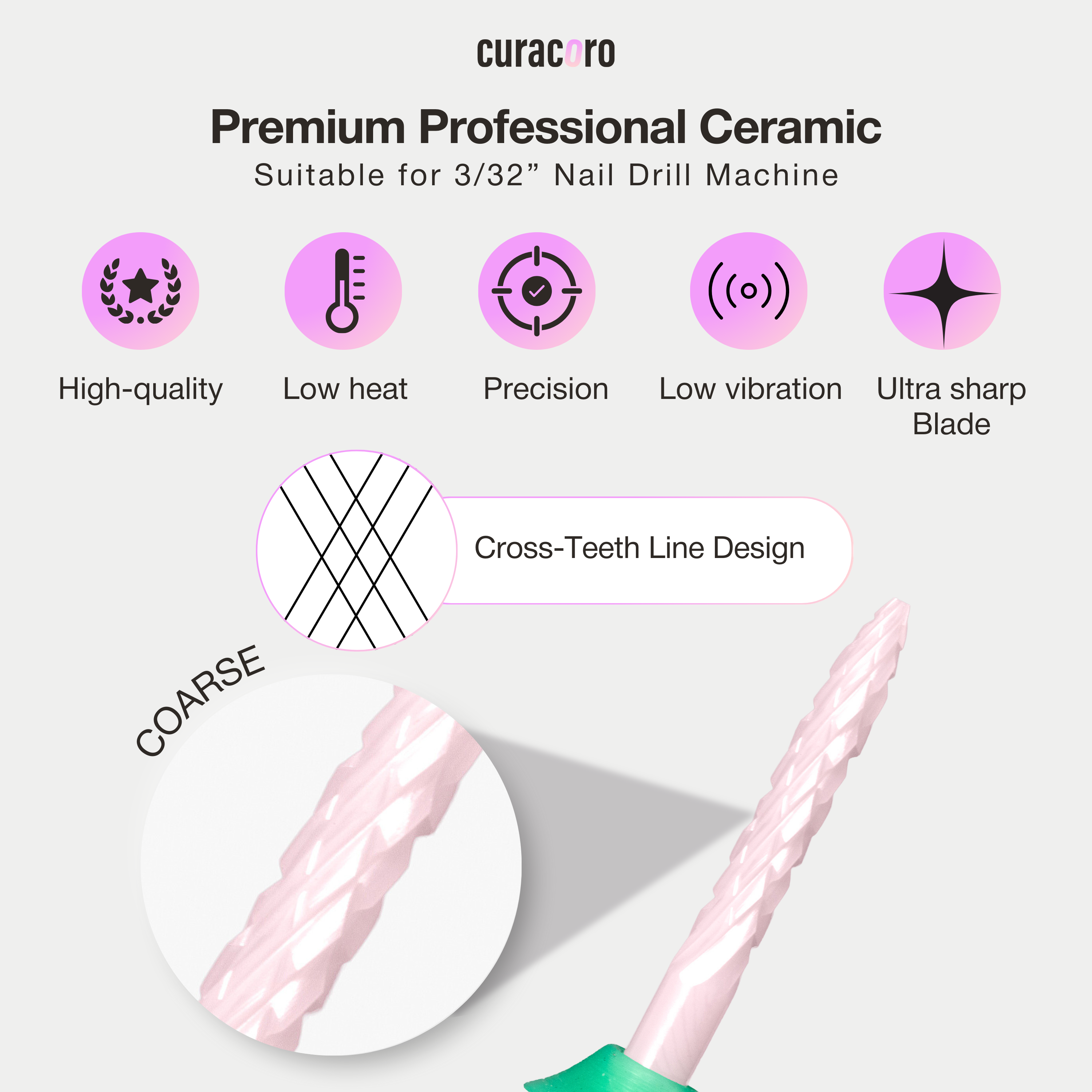 Ceramic Nail Drill Bit - Under Nail Cleaner Bit – Coarse, 3/32"