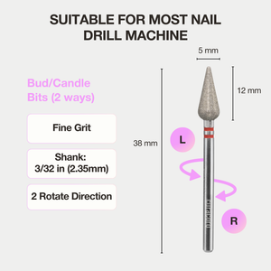 Cuticle Nail Drill Bit – Diamond Bit 5×12mm (Bud/Candle) - Medium/Fine