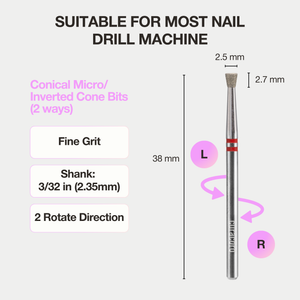 Cuticle Nail Drill Bit – Diamond Bit 2.5 × 2.7mm (Conical Micro / Inverted Cone) – Fine